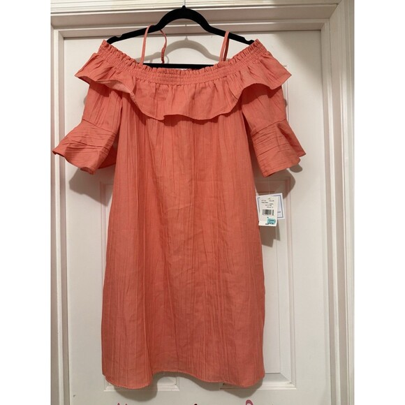 ViVi By Violet Weekend Coral Pink Off Shoulder Dress Women's Size M Cotton - Picture 1 of 6